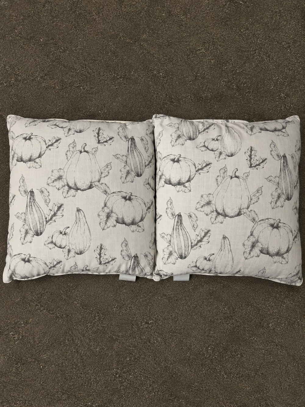 Harvest Pumpkin Print Decorative Throw Pillows - Off White and Gray